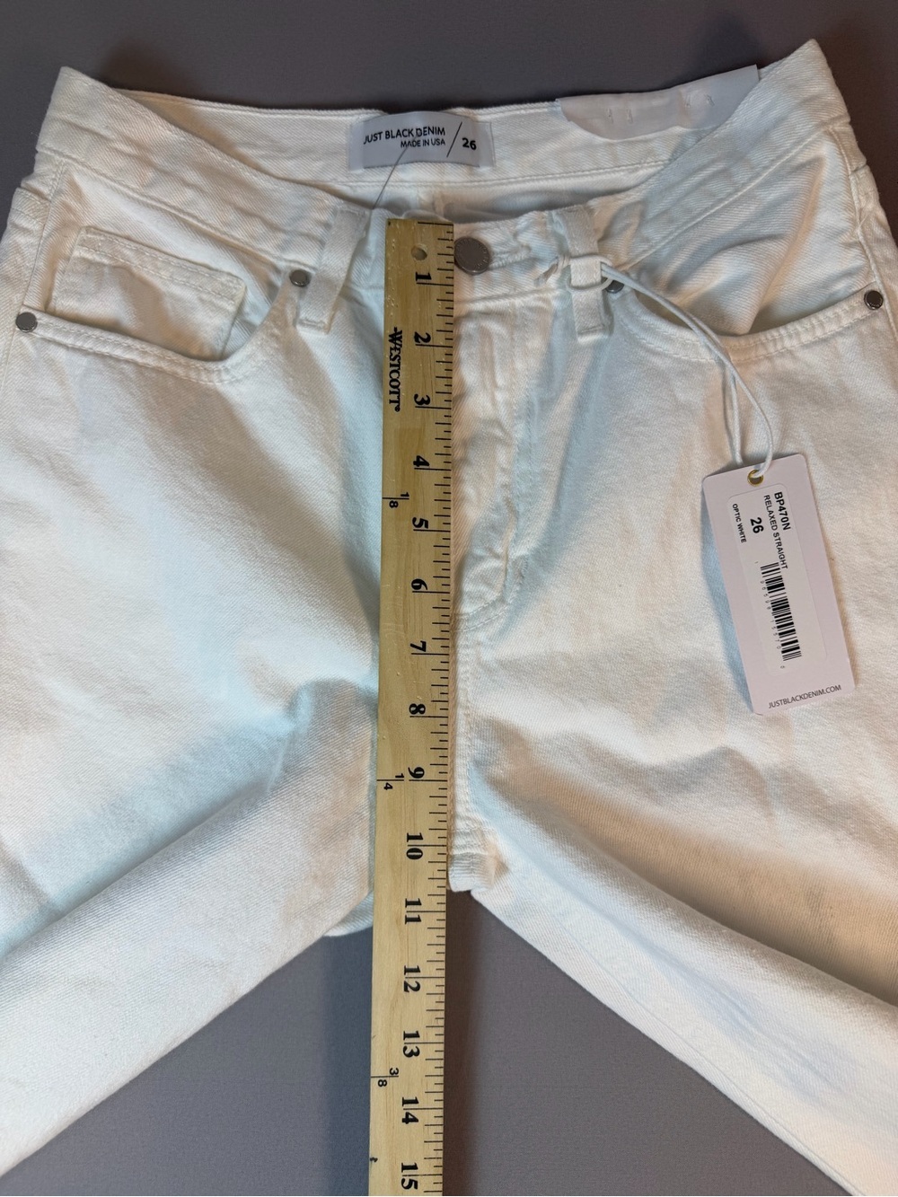 Just Black Denim Size 26 Optic White Relaxed Straight Jeans New With Tags - Picture 9 of 13